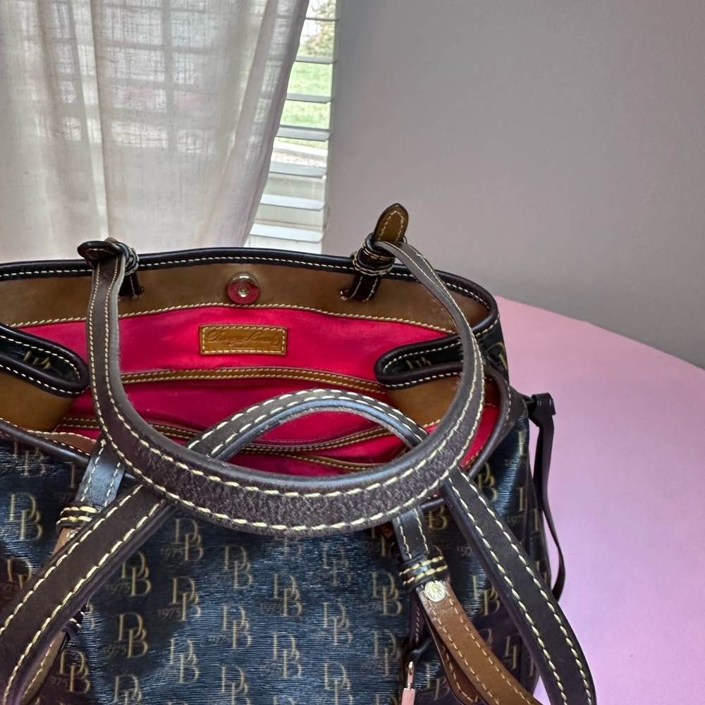 Dooney & Bourke Brown & Gold Signature DB Tote - Picture 4 of 7